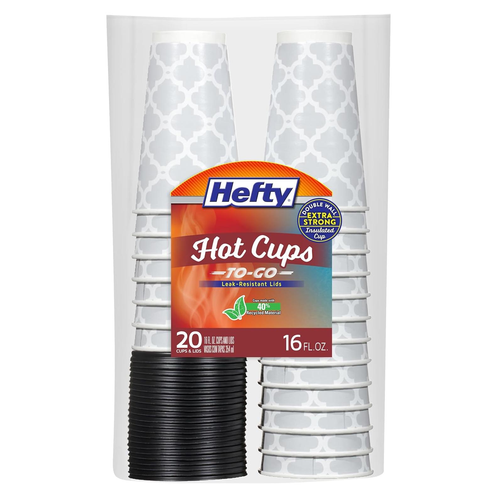 Tazas de papel desechables Hefty 16 oz con tapas - 20 unidades