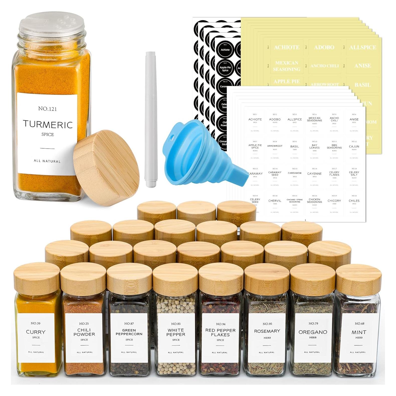 NETANY 24 Tarros de Especias de Vidrio 118ml con Tapas de Bambú