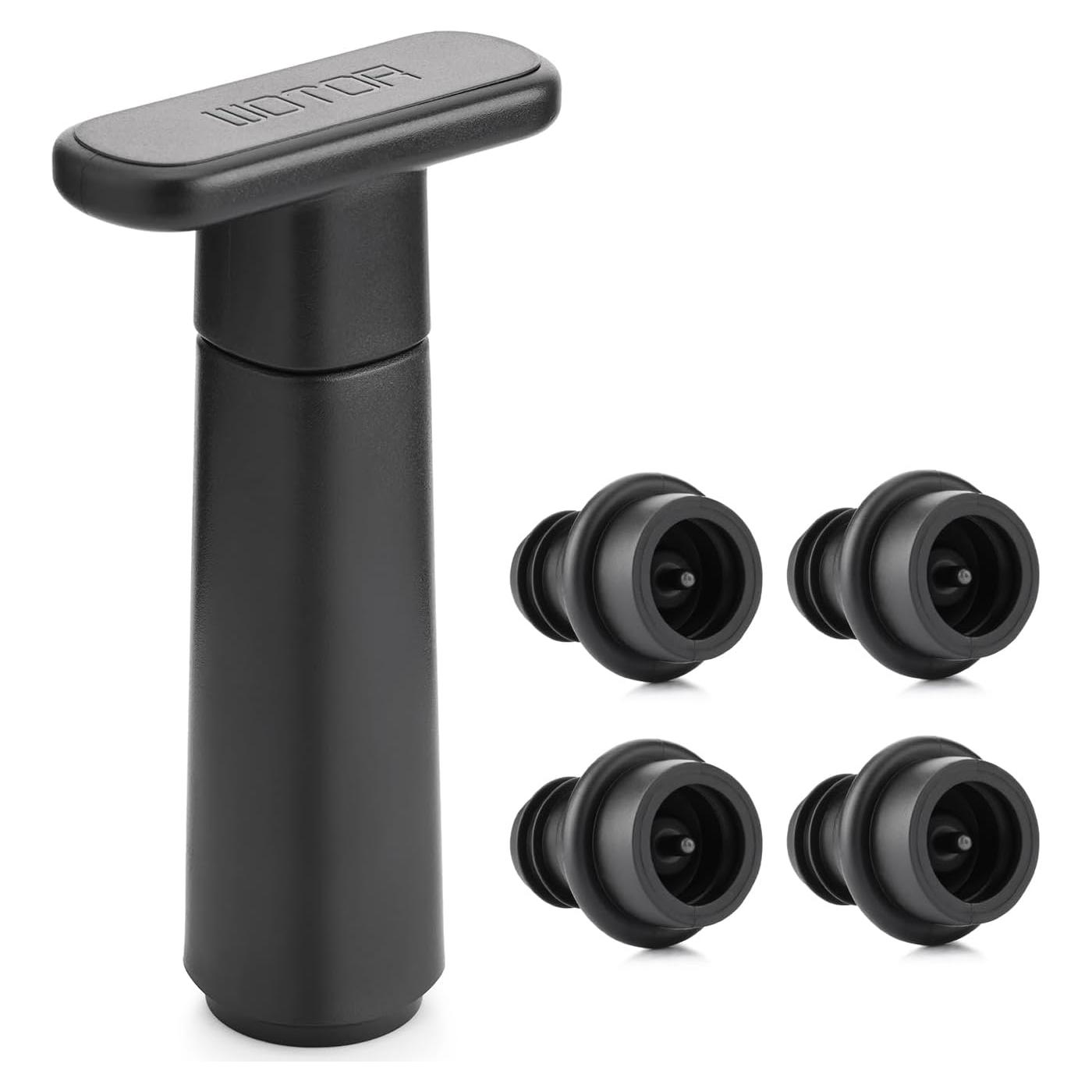 Bomba de Vacío para Vino WOTOR con 4 Tapones Reutilizables