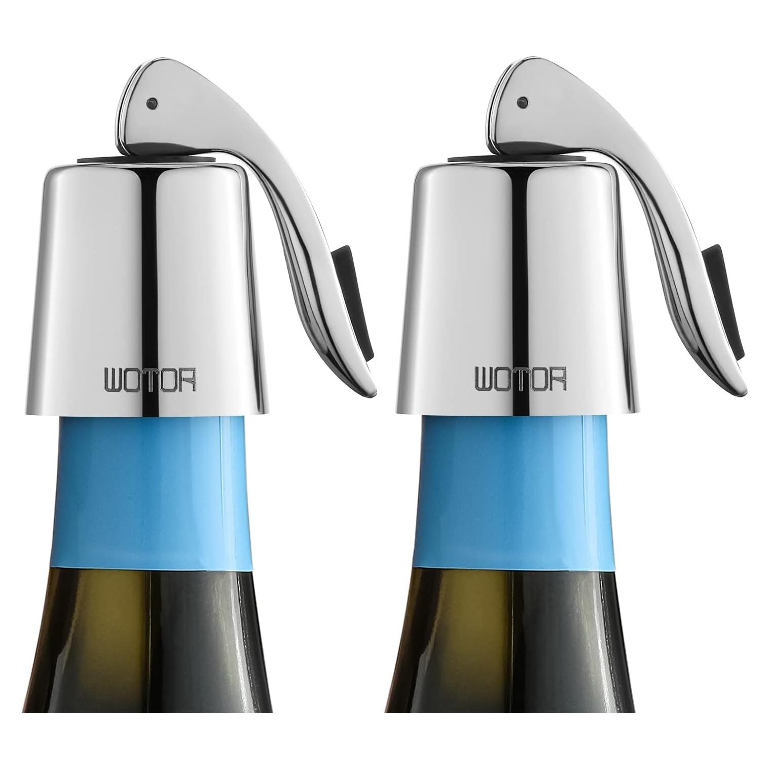 Tapones de Vino WOTOR de Acero Inoxidable y Silicona - 2 Unidades