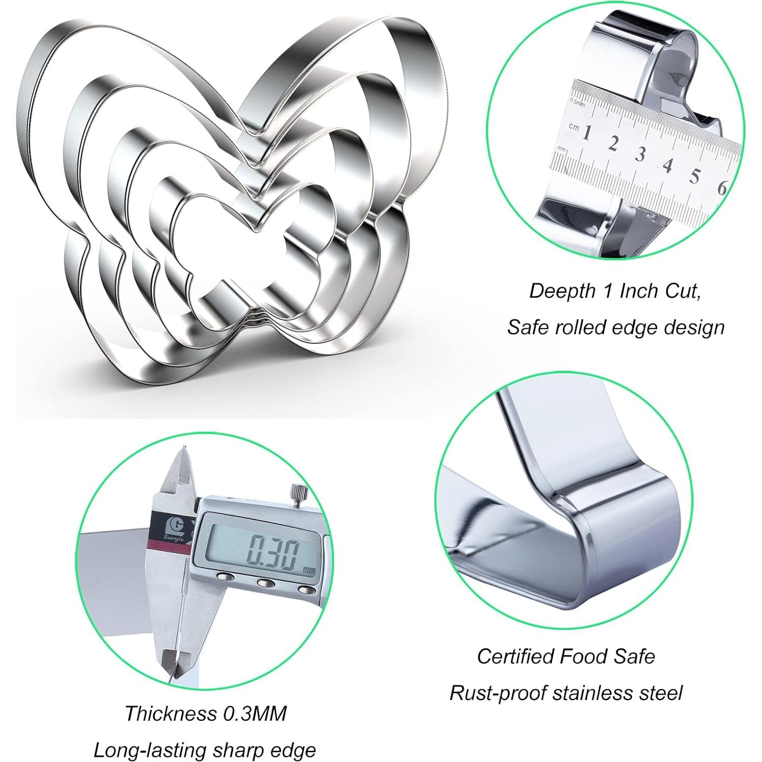 Juego de Cortadores de Galletas Mariposa QAAQS - 4 Piezas Acero Inoxidable