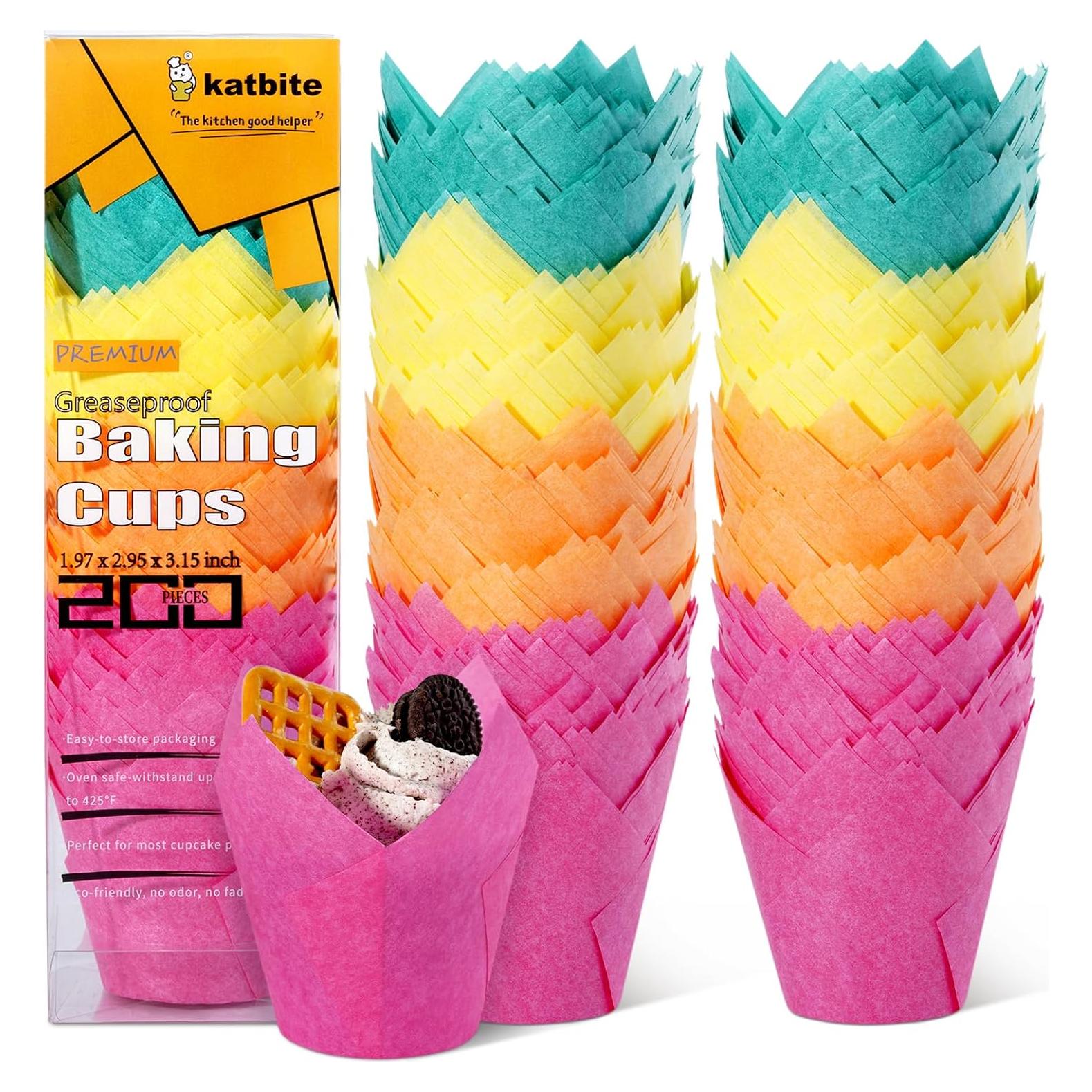 Moldes para Cupcake Tulip Katbite 200PCS Estándar Coloridos