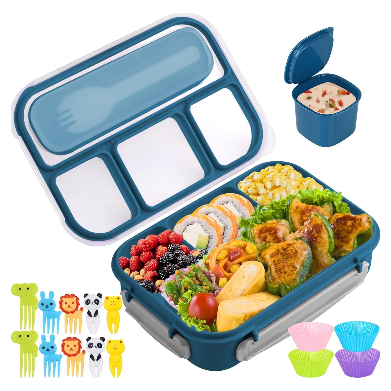 Caja Bento Yumuk 1300ML Azul con 4 Compartimentos y Accesorios