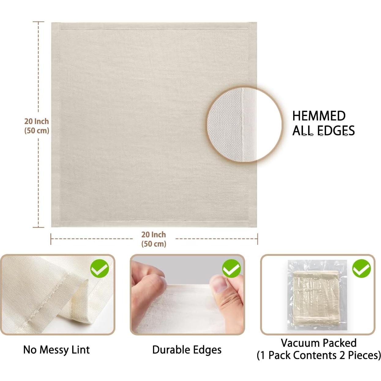 Paños de Queso Olicity 20x20 cm, 100% Algodón Orgánico - 2 Piezas