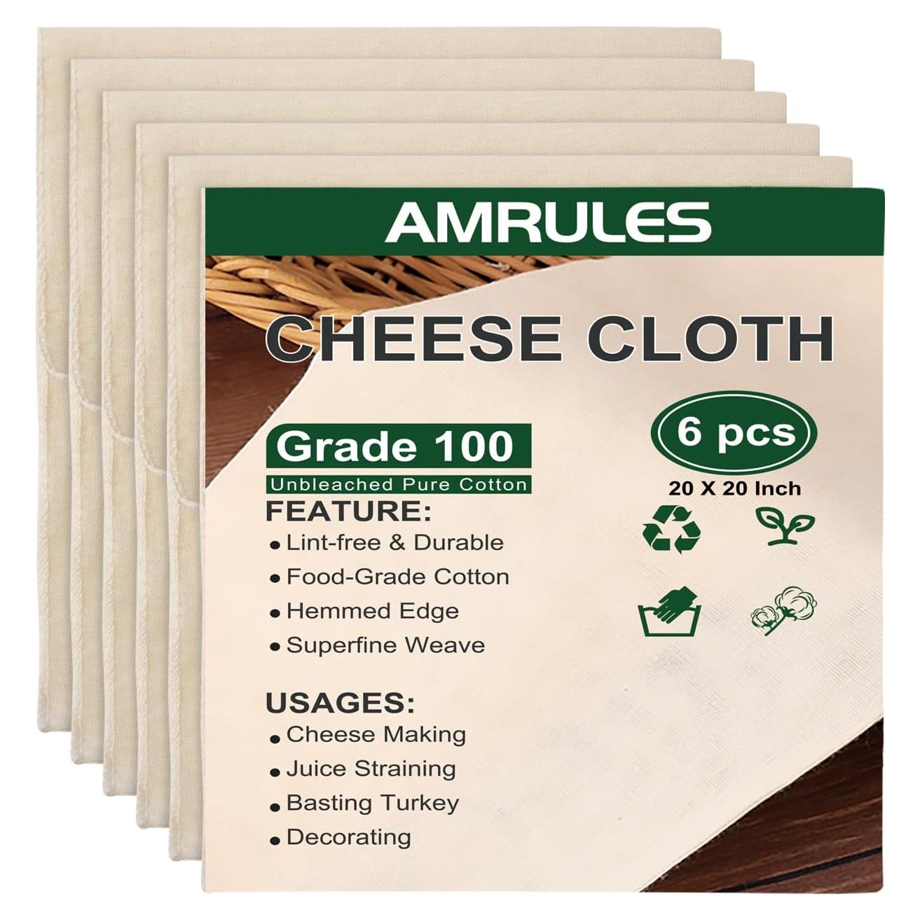 Paños de Queso Reutilizables Amrules 50x50 cm 6PCS Algodón