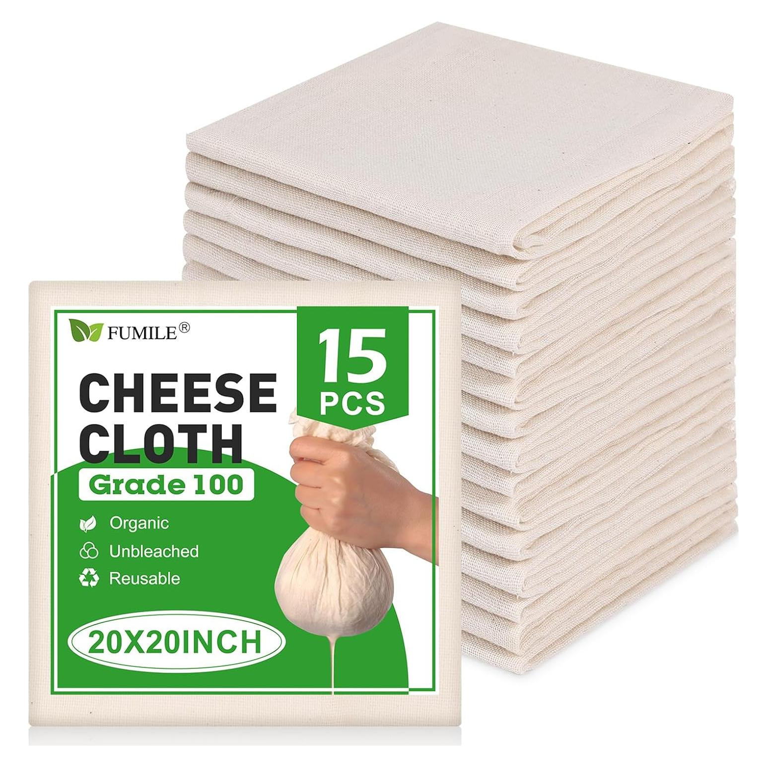 15 Paños de Queso Reutilizables FUMILE 50.8x50.8 cm Algodón Orgánico