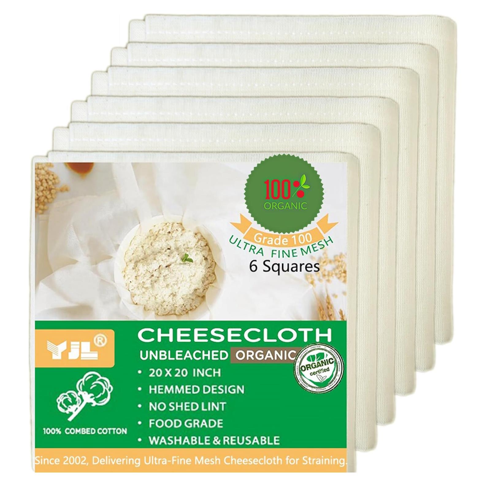 Paños de Queso Orgánicos YJL Grado 100, 6 PCS 50.8x50.8 cm