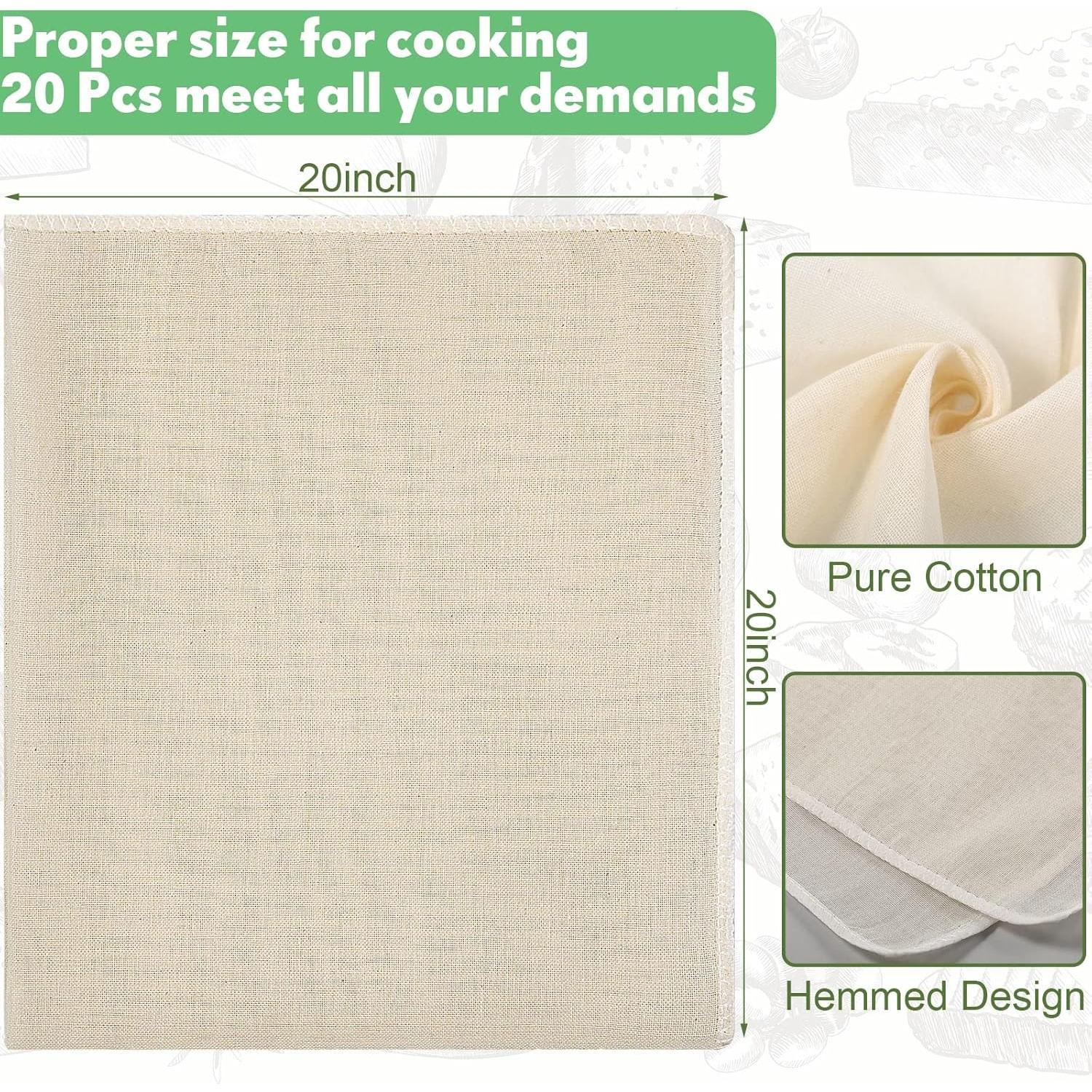 20 Paños de Queso Reutilizables Chumia 50x50 cm Algodón Sin Blanquear