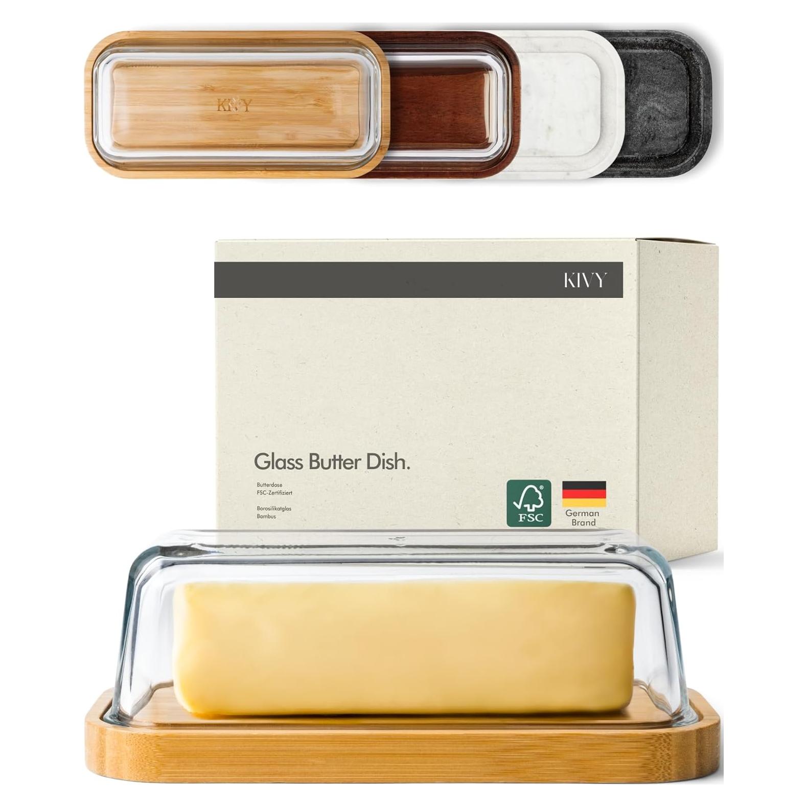 Plato de mantequilla KIVY de vidrio con tapa hermética 17.78x8.89cm