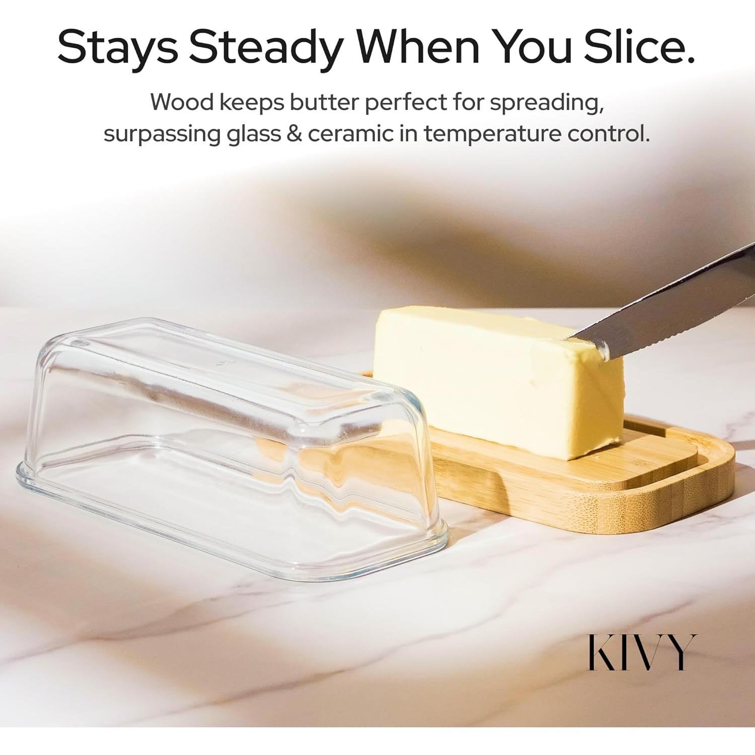 Plato de mantequilla KIVY de vidrio con tapa hermética 17.78x8.89cm