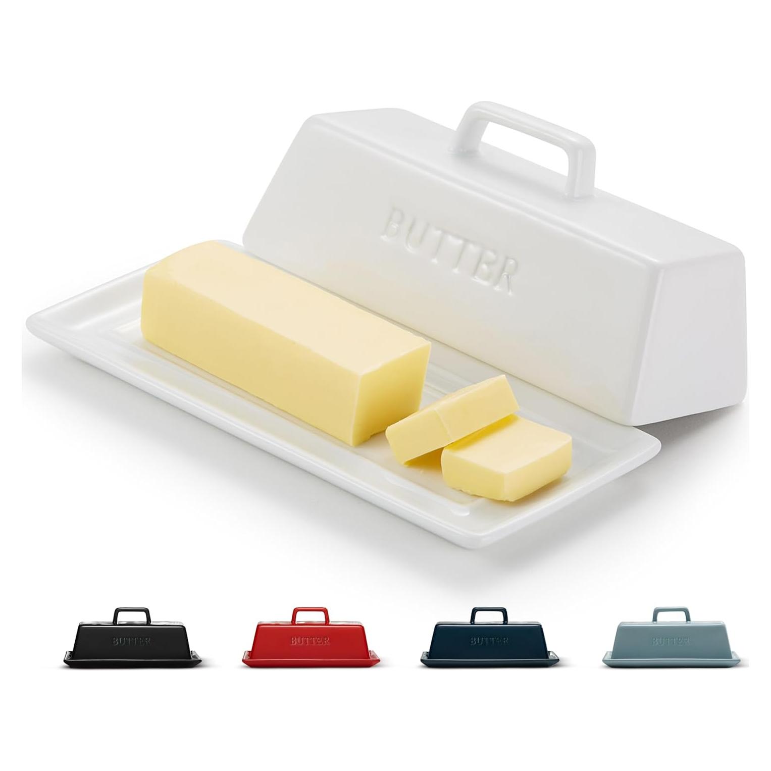 Plato para Mantequilla Kook Cerámica Blanco con Tapa 19x9.5cm