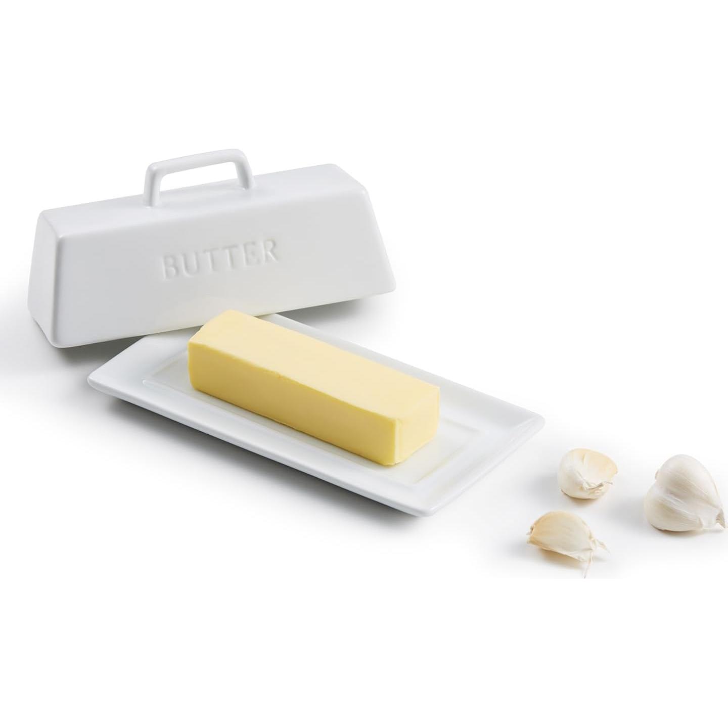 Plato para Mantequilla Kook Cerámica Blanco con Tapa 19x9.5cm