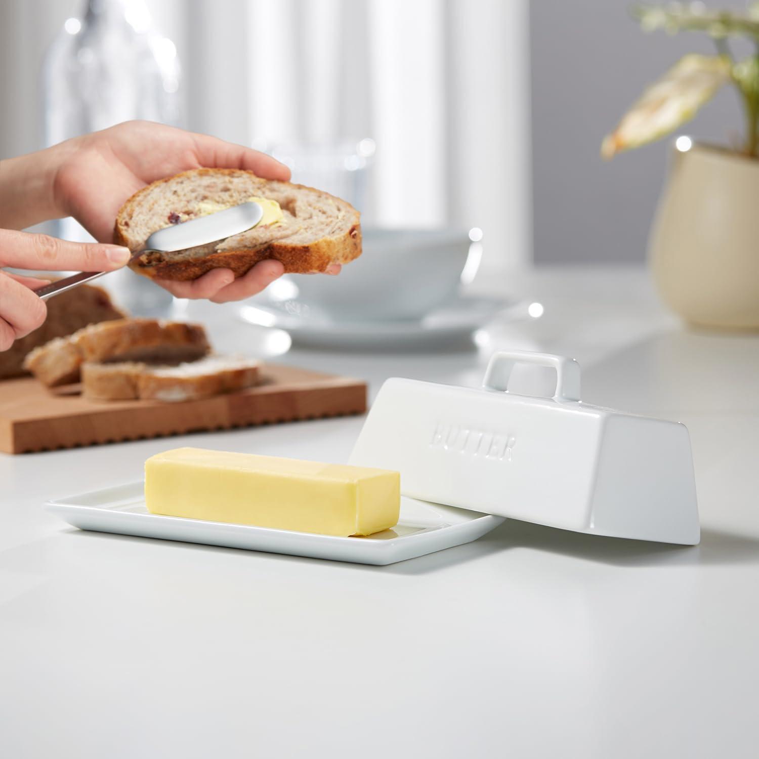 Plato para Mantequilla Kook Cerámica Blanco con Tapa 19x9.5cm