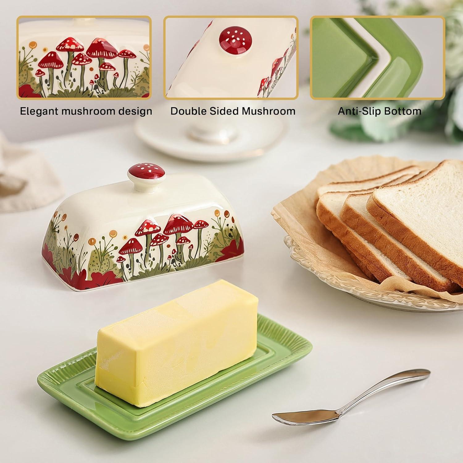 Plato de Mantequilla Hongo Cerámica Fungi Fun 20cm Blanco