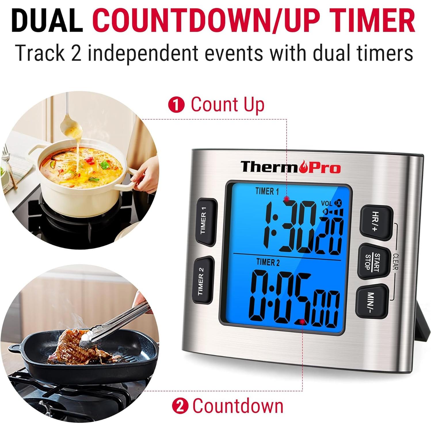 Temporizador Digital ThermoPro TM02 Acero Inoxidable 24h
