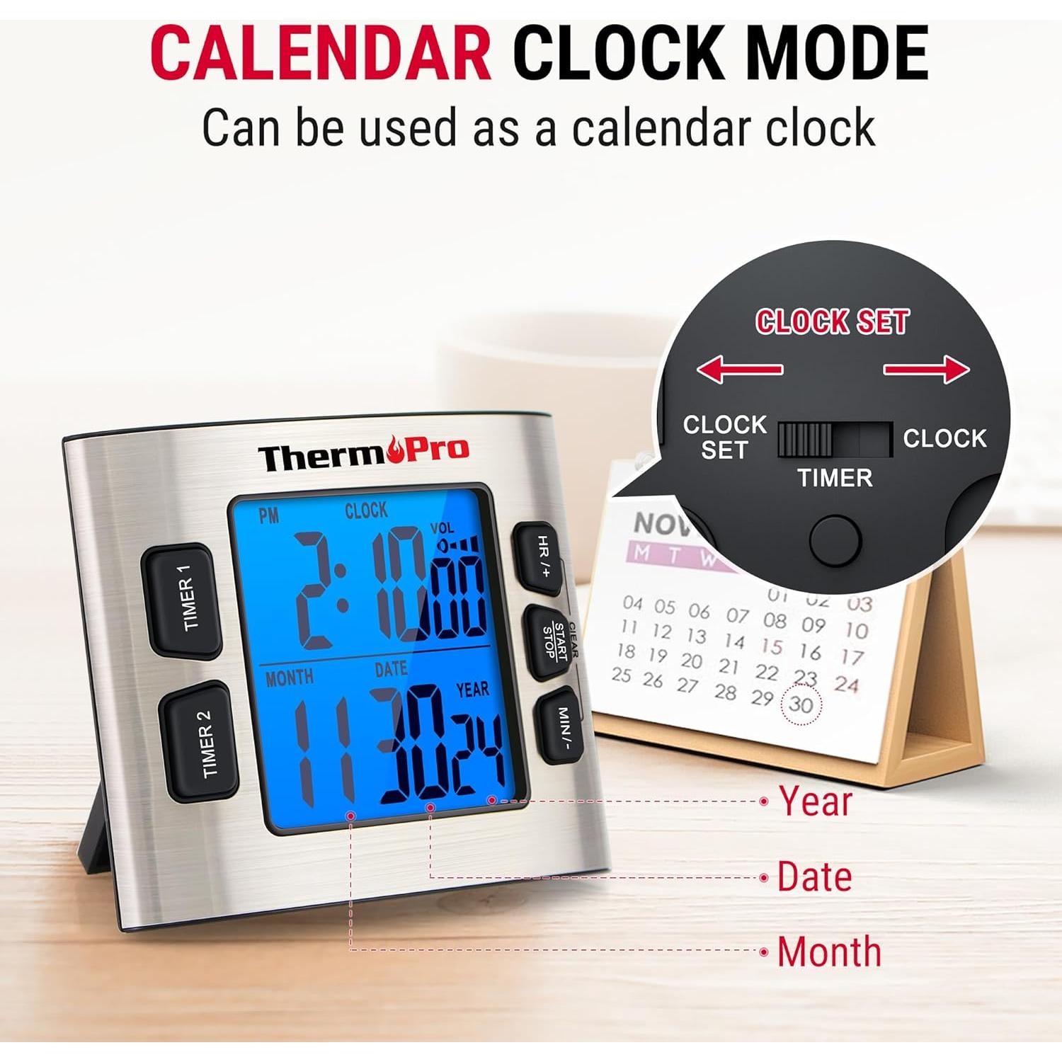 Temporizador Digital ThermoPro TM02 Acero Inoxidable 24h