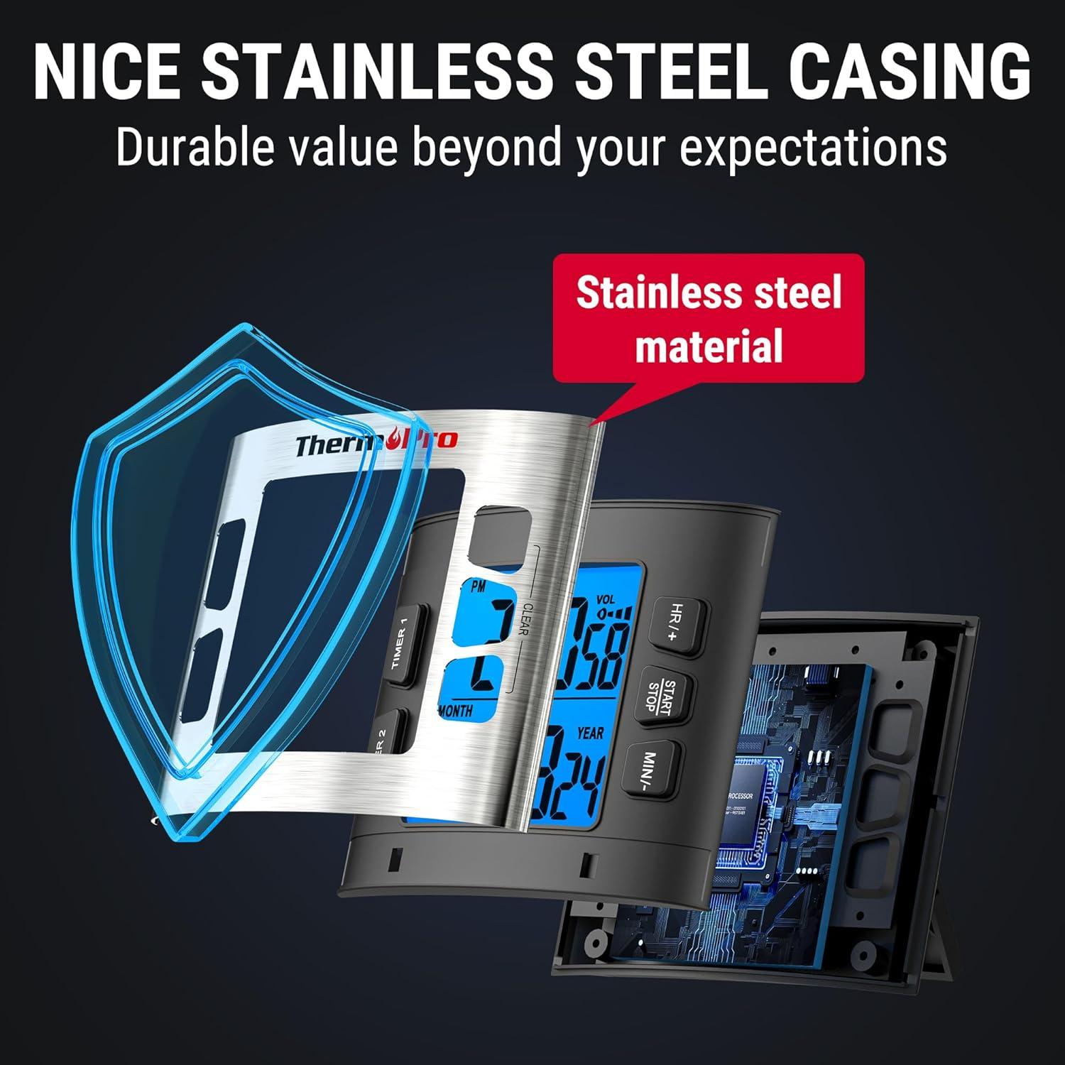 Temporizador Digital ThermoPro TM02 Acero Inoxidable 24h