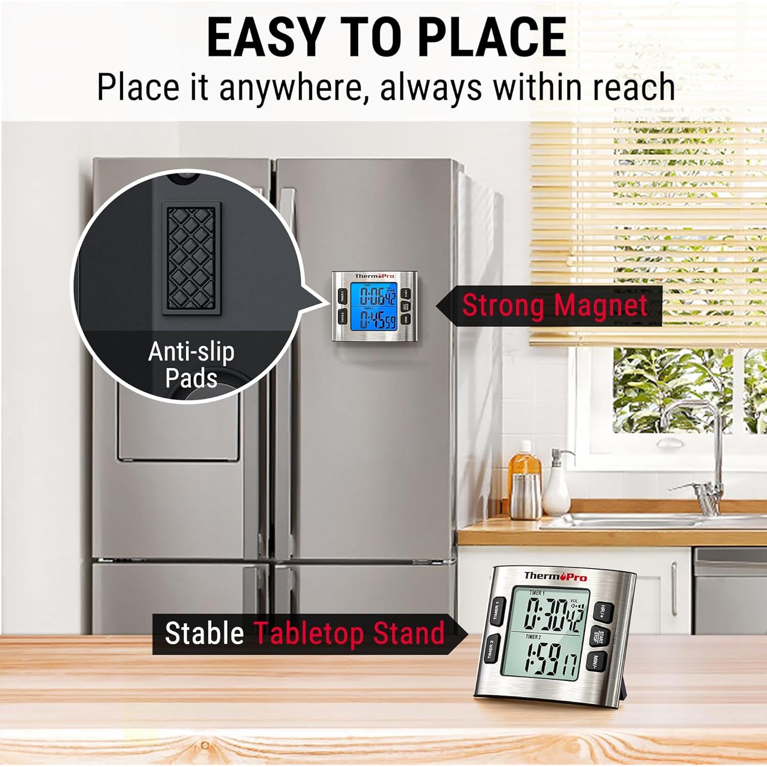 Temporizador Digital ThermoPro TM02 Acero Inoxidable 24h