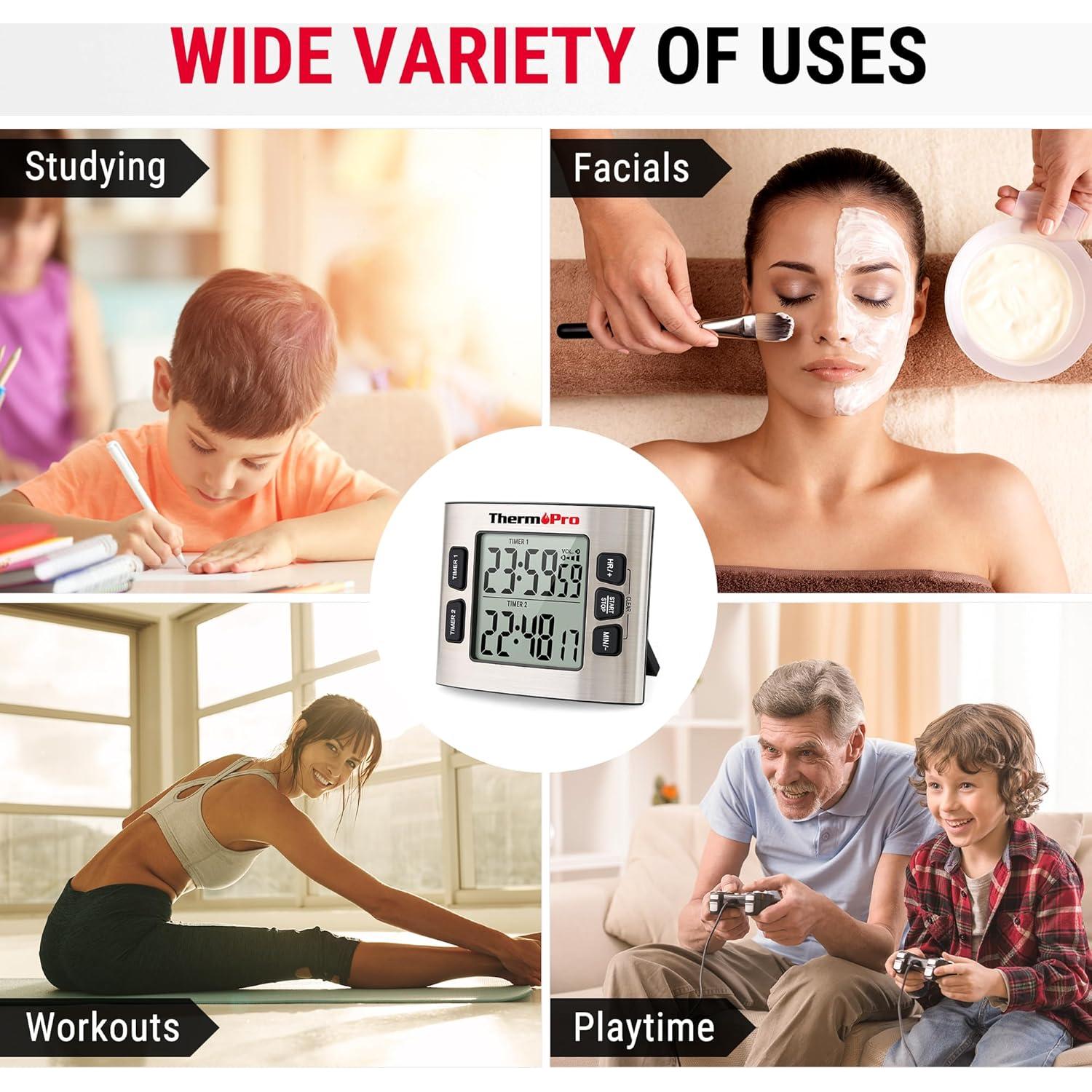 Temporizador Digital ThermoPro TM02 Acero Inoxidable 24h