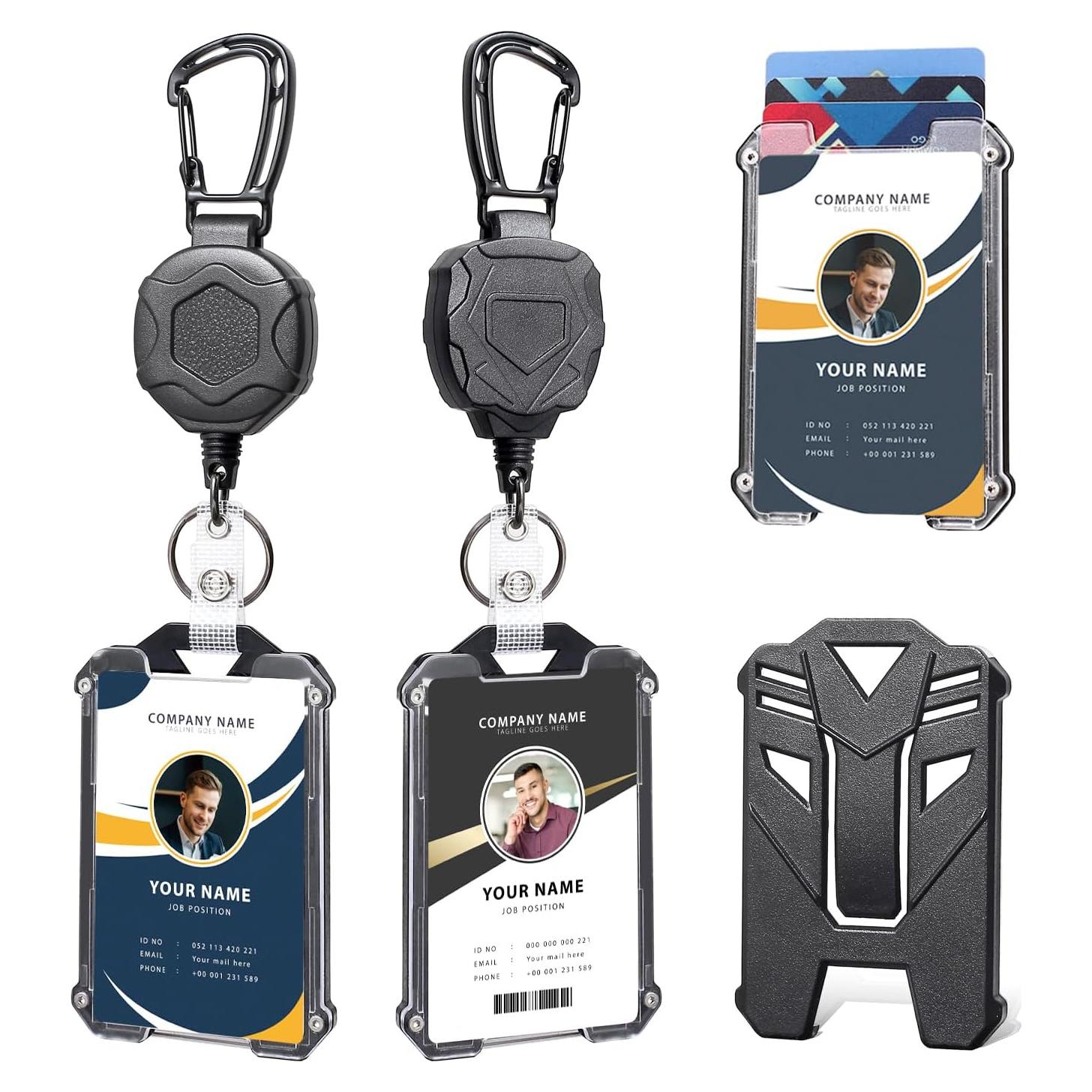 Portatarjetas retráctil COOKOOKY con clip y carabina - 2 unidades