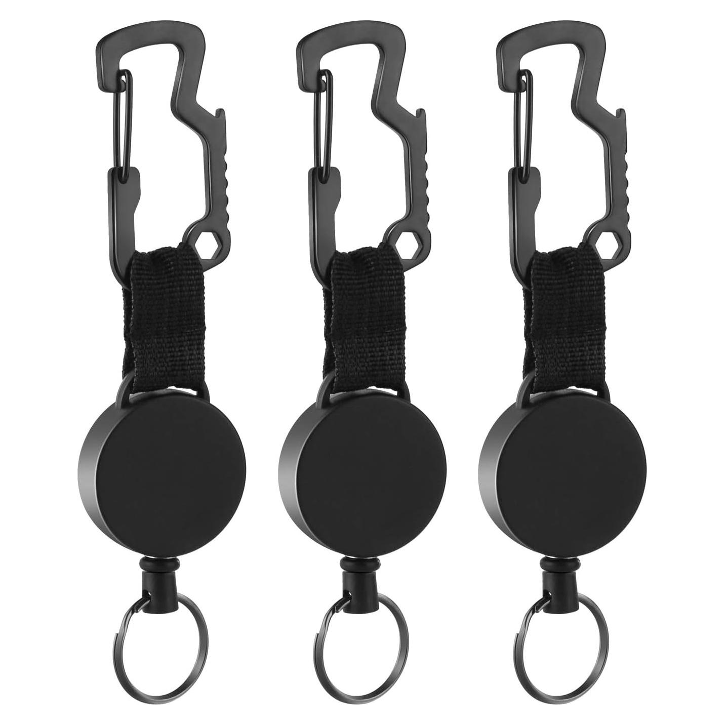 Llaveros Retráctiles DELSWIN - Paquete de 3, 63.5 cm, Negro