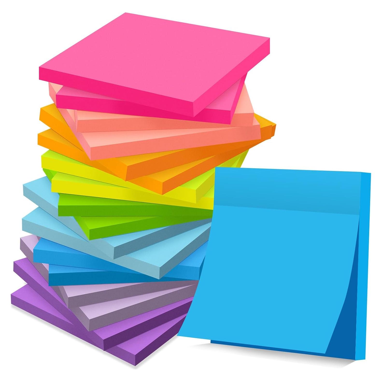 Notas Adhesivas YEECOK 3x3 cm, 18 Pads, Colores Brillantes