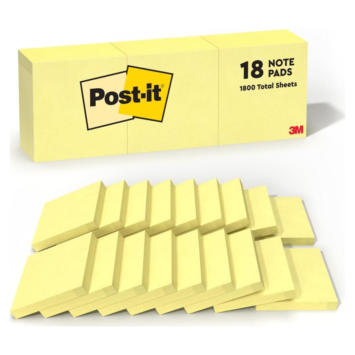 Notas Post-it Amarillas Canario 7.6x7.6 cm 18 Blocs 100 Hojas