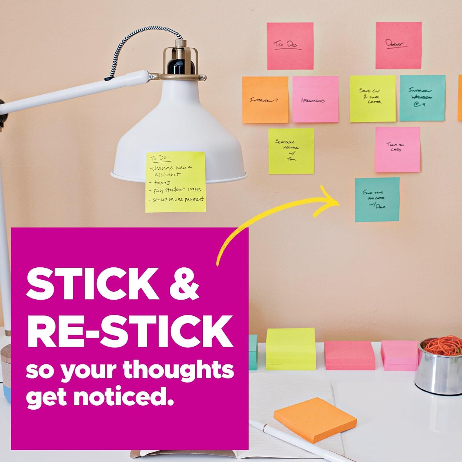 Notas Post-it Super Sticky 7.6x7.6cm Colores Surtidos 15 Bloc
