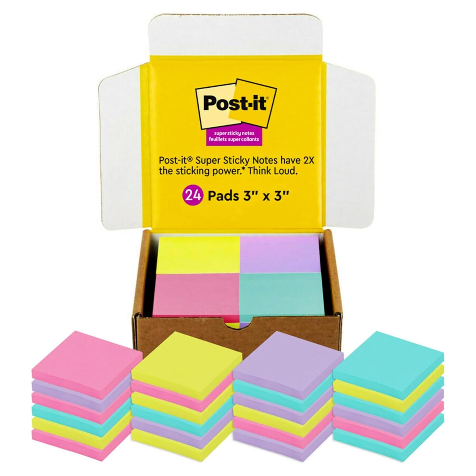 Notas Post-it Super Sticky 3x3" 24 blocs colores brillantes