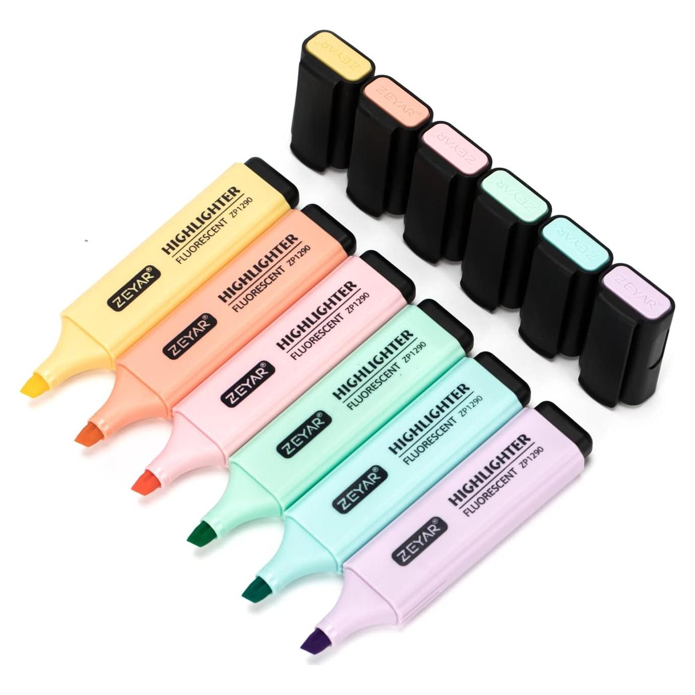 Marcador Resaltador ZEYAR 6 Colores Macaron Punta Cincel