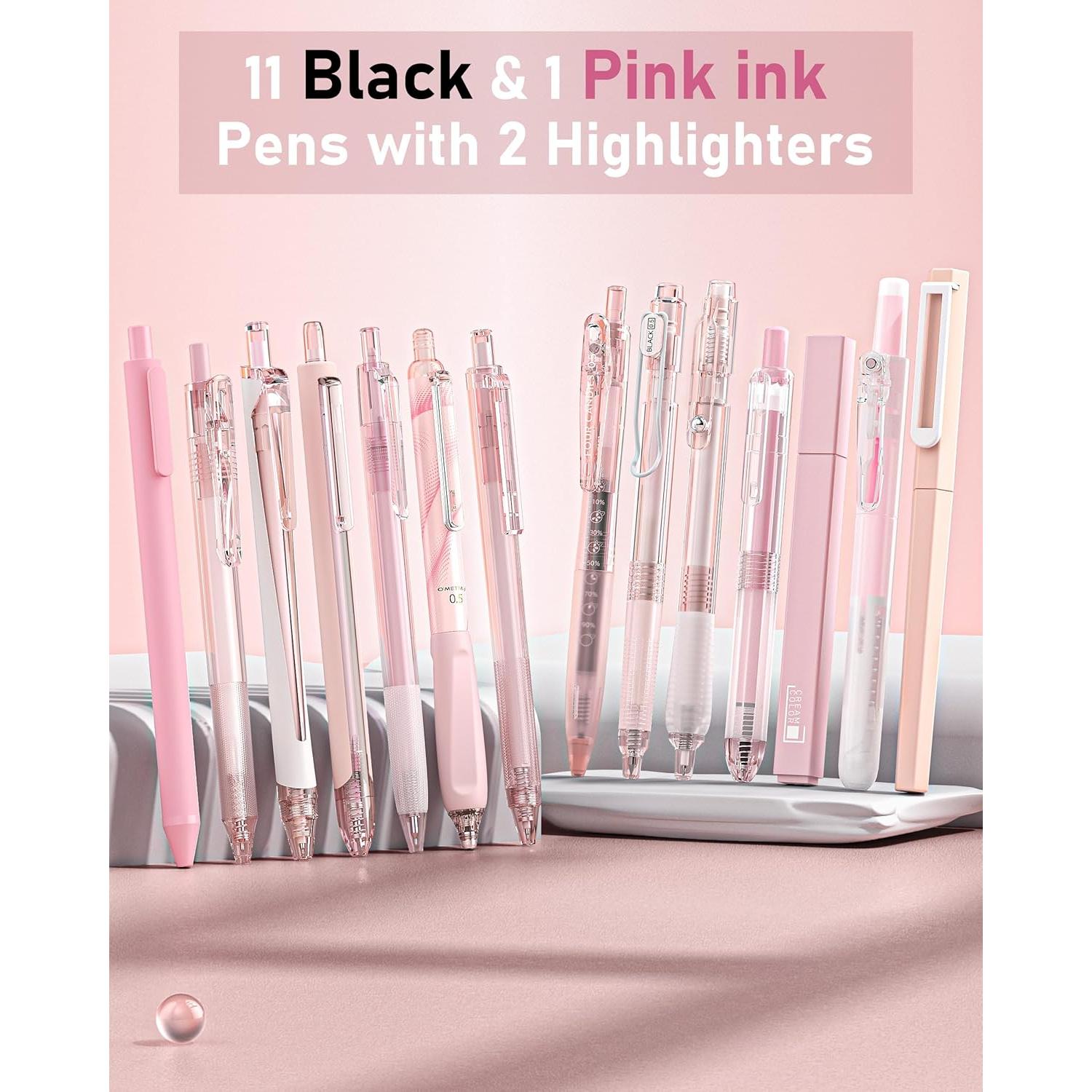 Conjunto de Bolígrafos de Gel Cuatro Caramelos 14 Piezas Rosa