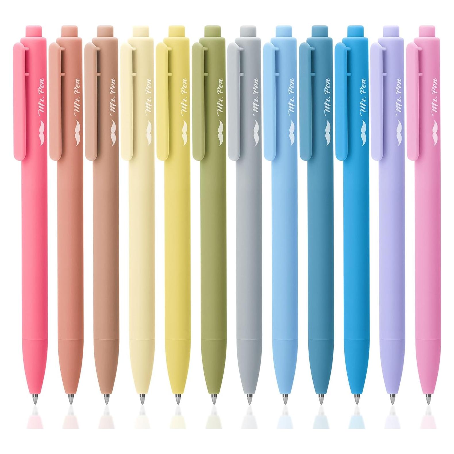 Bolígrafos de Gel Retráctiles Mr. Pen, Set de 12, Tinta Negra, Punta Fina 0.5mm