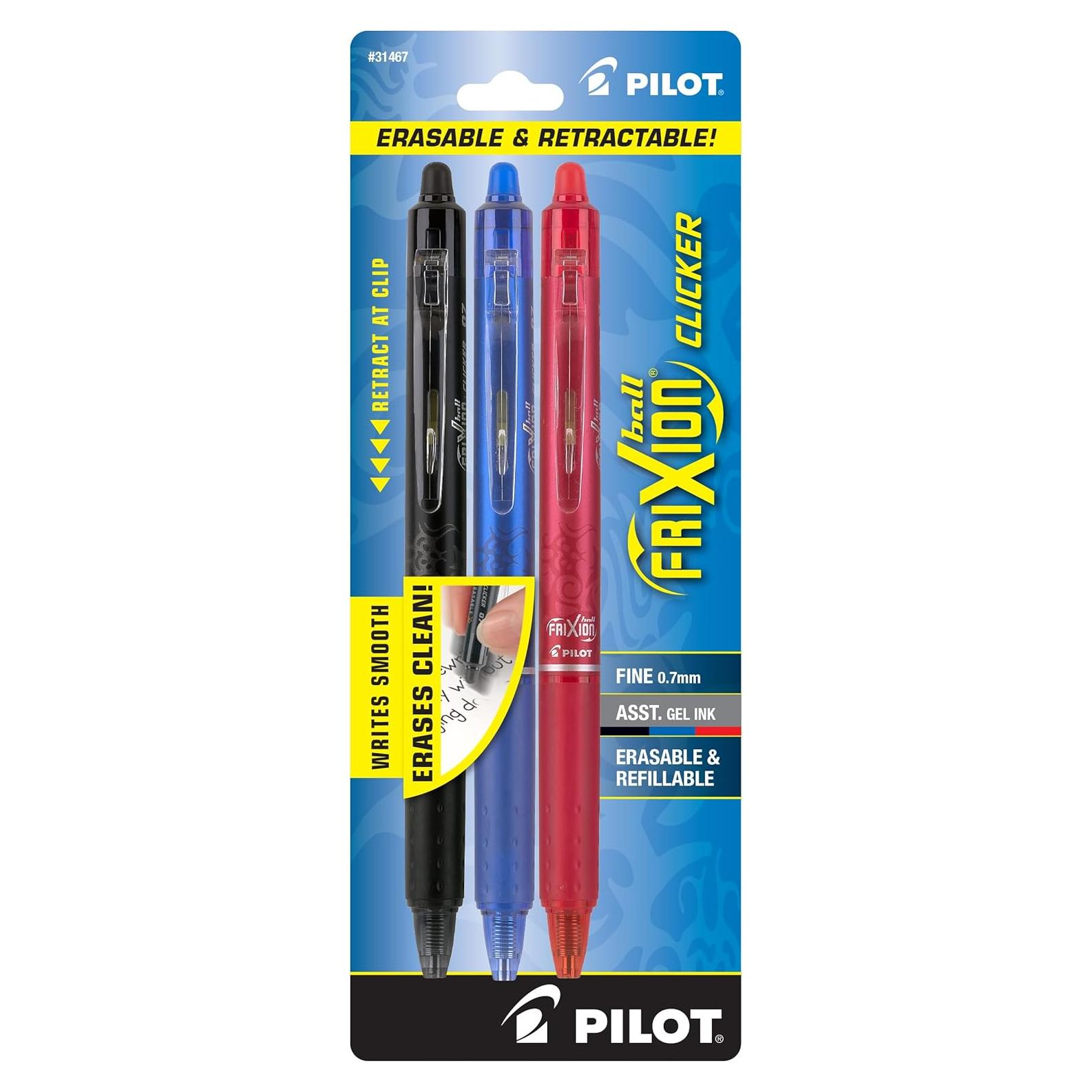 Bolígrafos Borrables Pilot FriXion Clicker 0.7mm - Paquete de 3