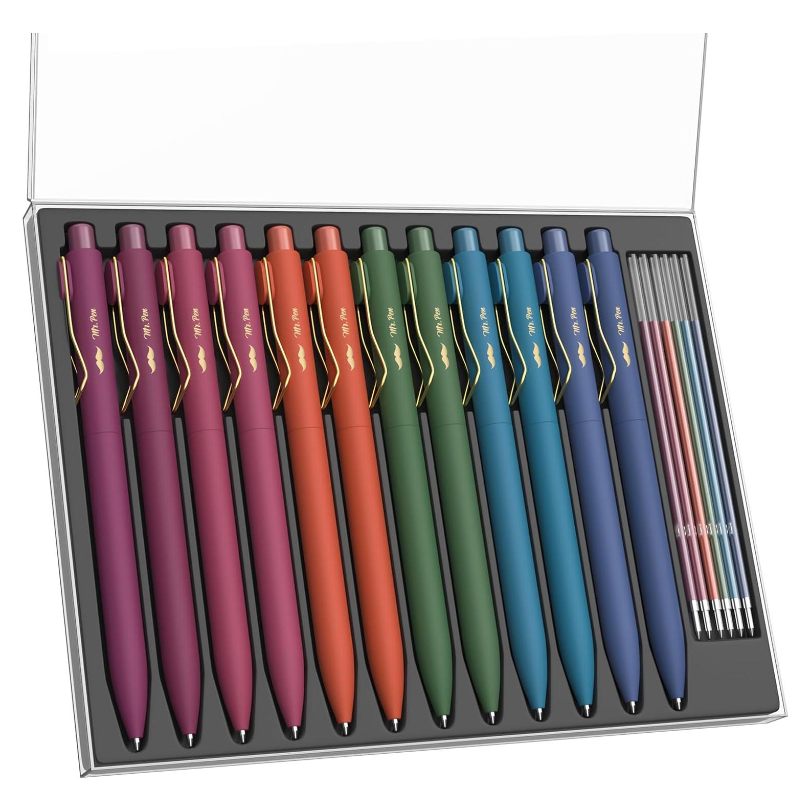 Bolígrafos retráctiles Mr. Pen, 12 colores, 0.7mm, estuche