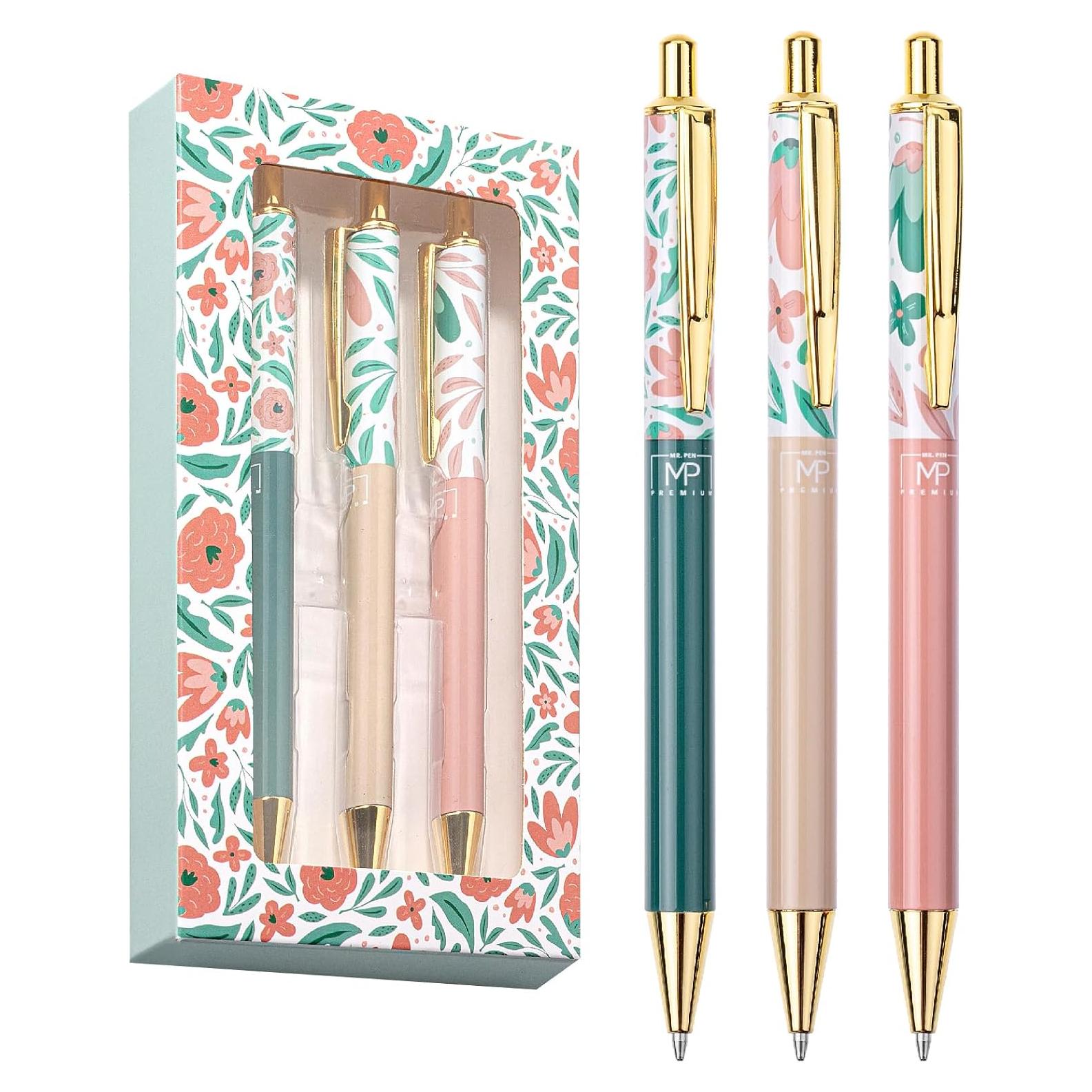 Conjunto de bolígrafos florales de lujo Mr. Pen - 3 piezas tinta negra
