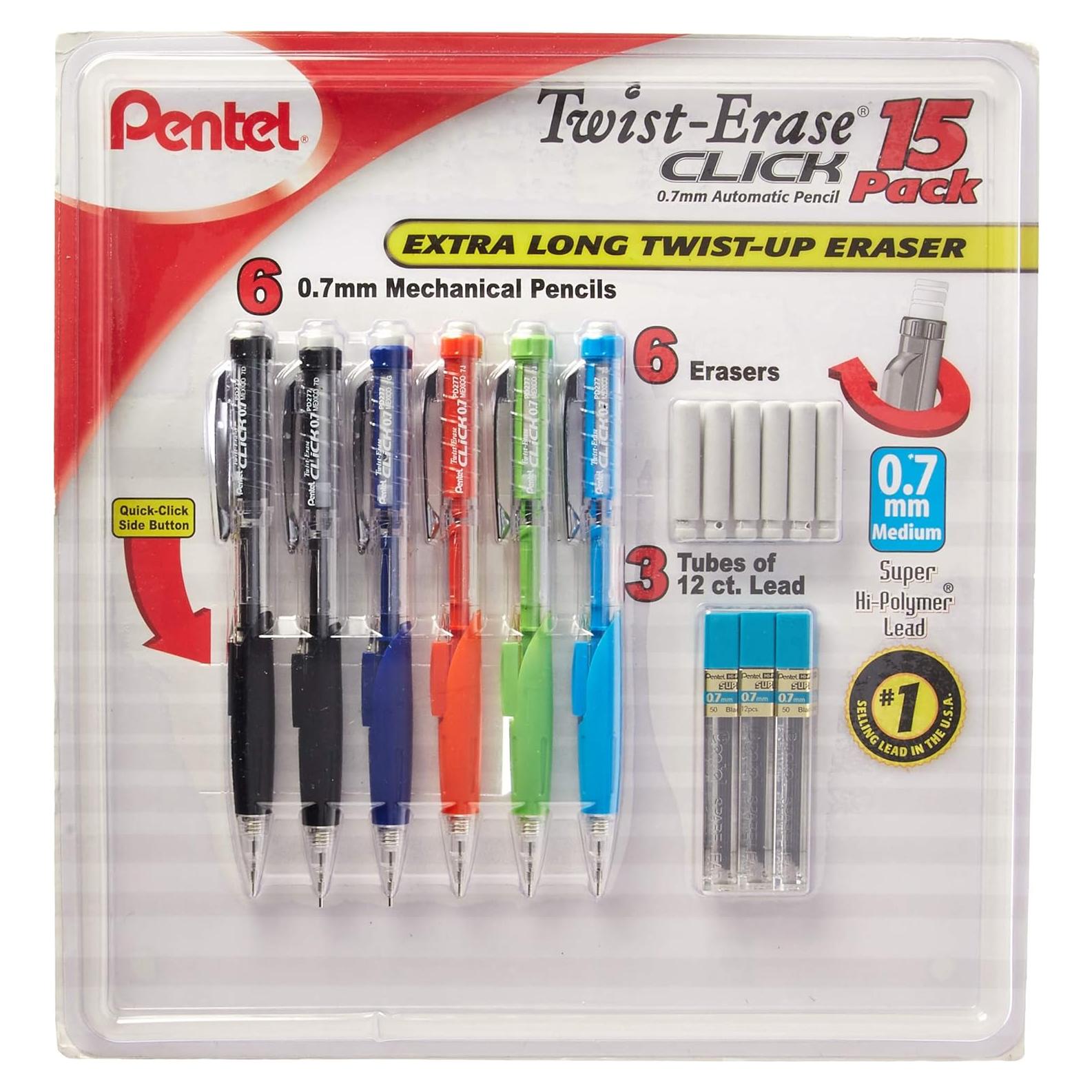 Lápices Mecánicos Pentel Twist-Erase Click 0.7mm - 6 Piezas