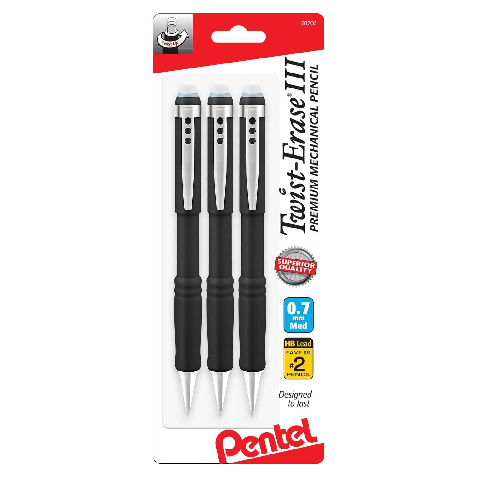 Lápiz Mecánico Pentel Twist Erase III 0.7mm Negro - Paquete de 3
