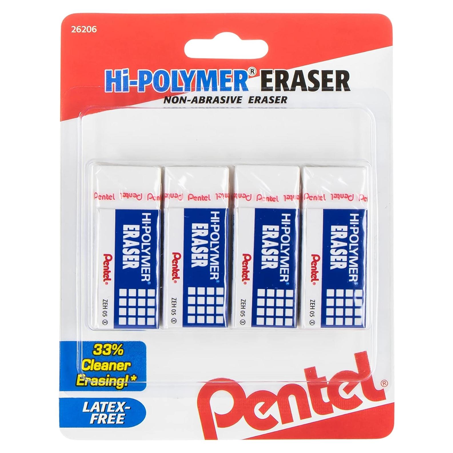 Borrador de Bloque Pentel Hi-Polymer Blanco - Paquete de 4