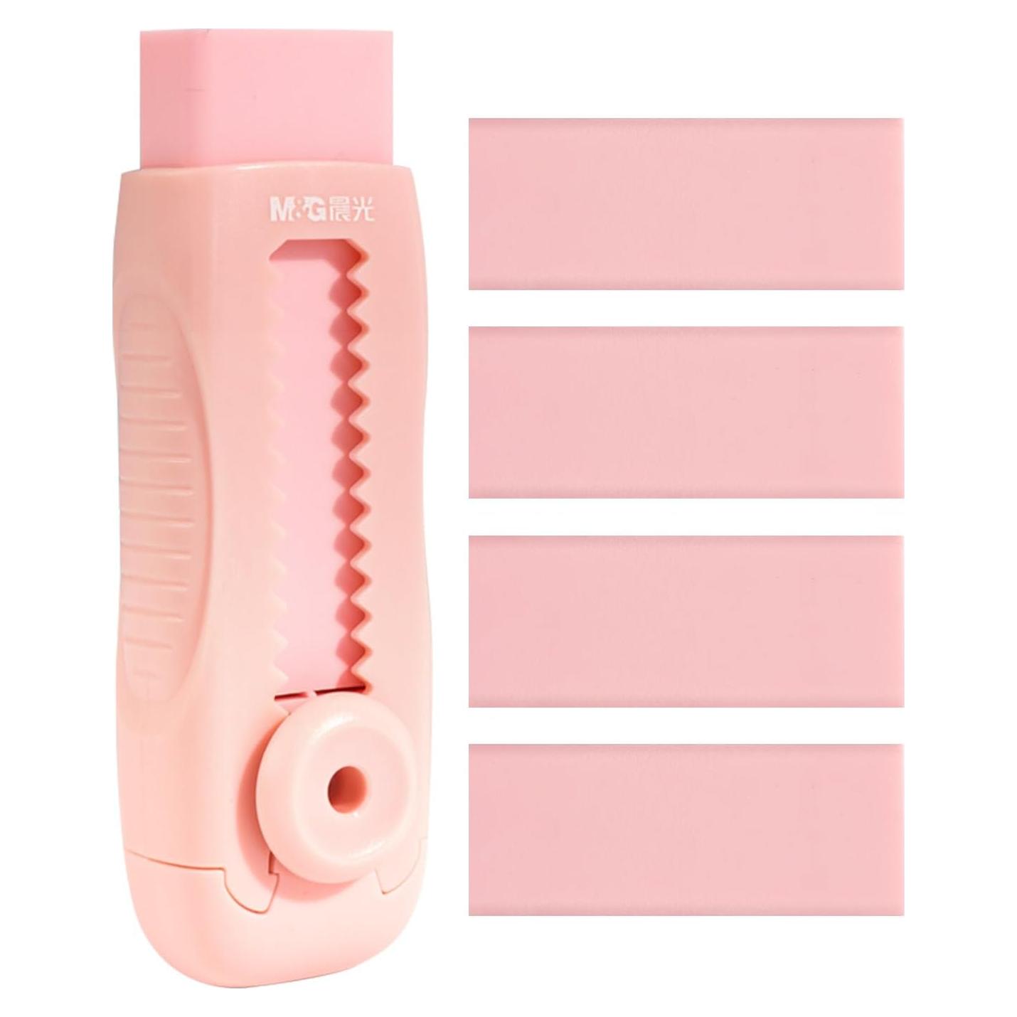M&G Gomas de Borrar Retráctiles Rosa - Paquete 4+1, PVC