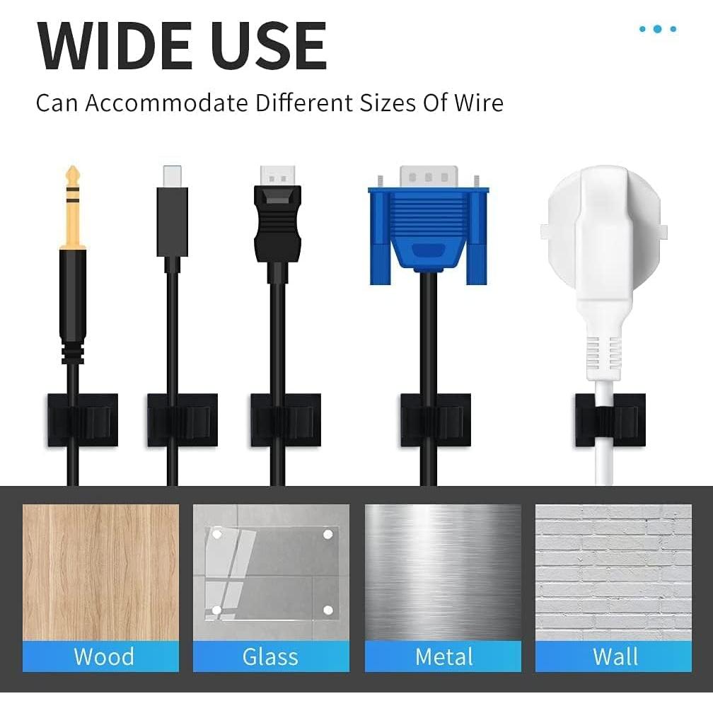 Viaky 30 Clips Negros Autoadhesivos para Gestión de Cables