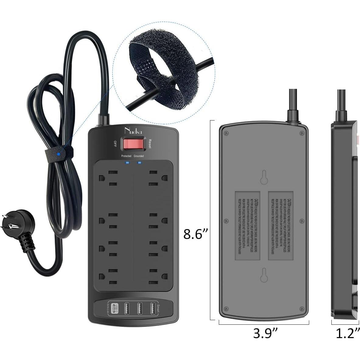 Regleta de Protección Nuetsa 8 Salidas y 4 USB 6 Pies