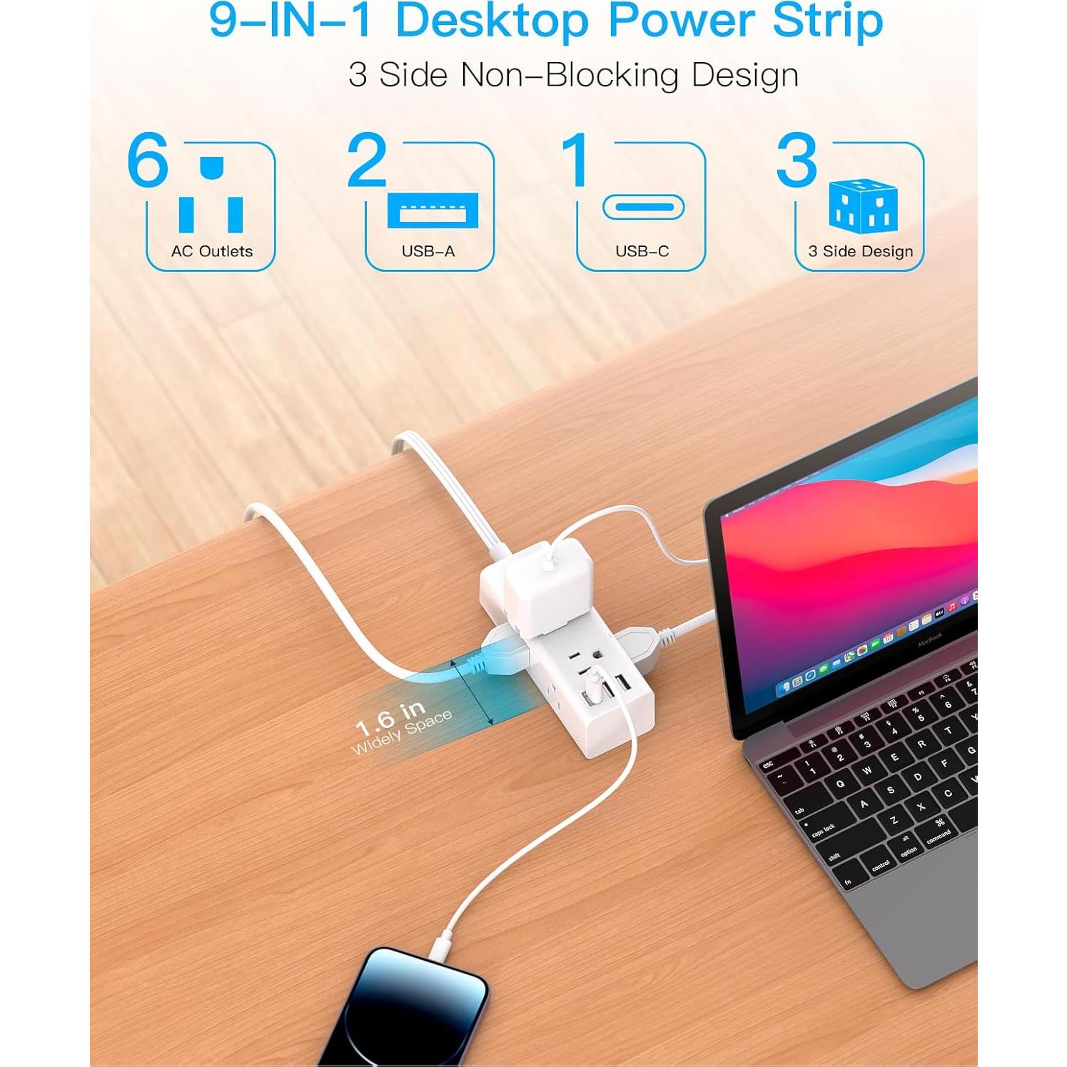 Regleta de Enchufe One Beat 10FT con 6 Salidas y 3 USB