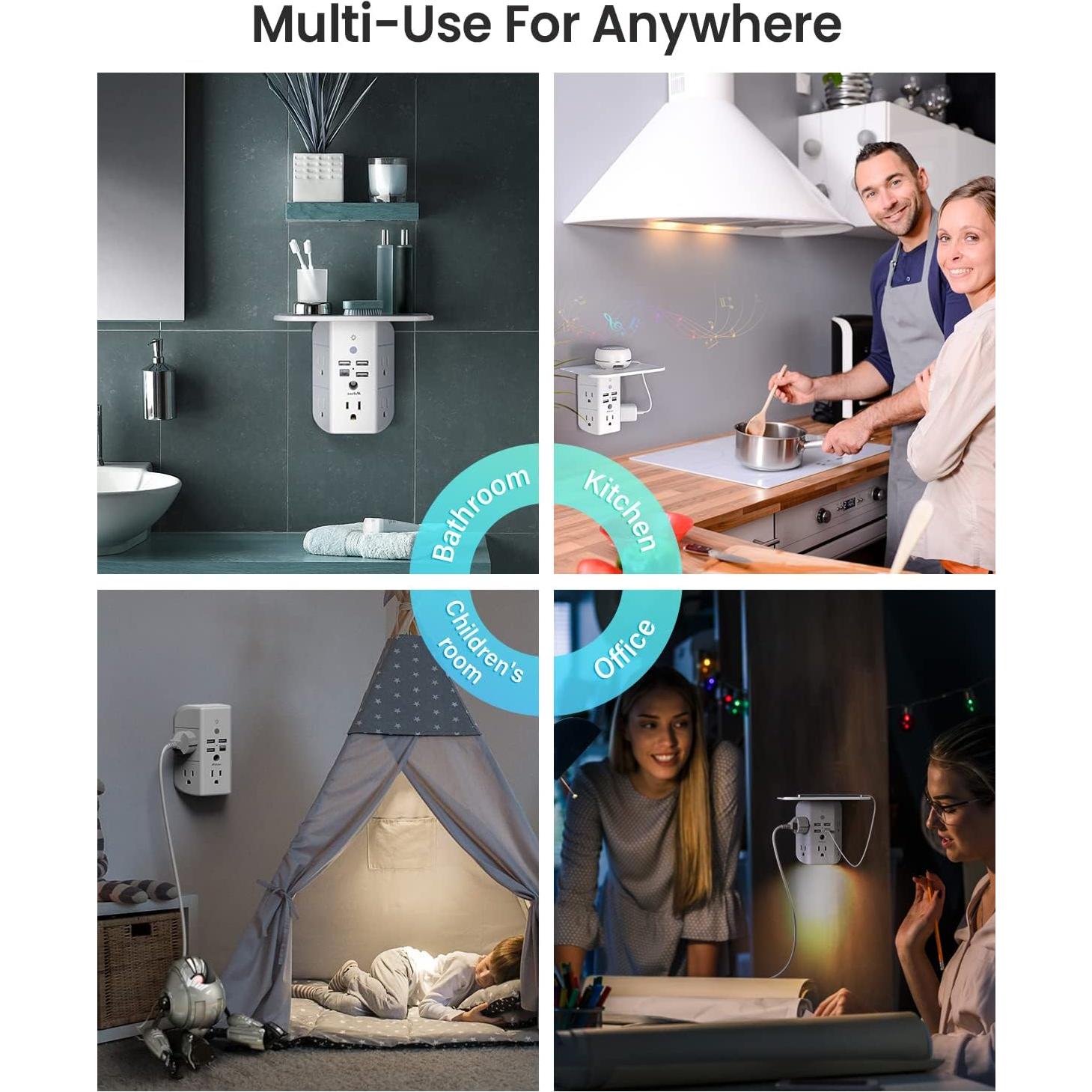 Extensor de Enchufe Mifaso con Estante y Luz Nocturna 9 en 1