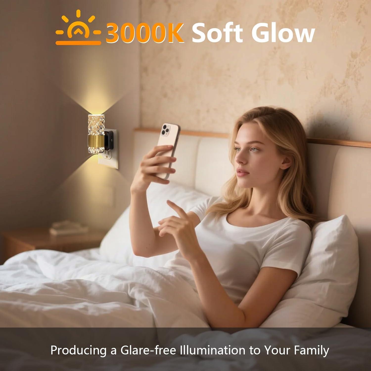 Luz Nocturna LED Enchufable Fuligent 3000K Ajustable - 2 Piezas