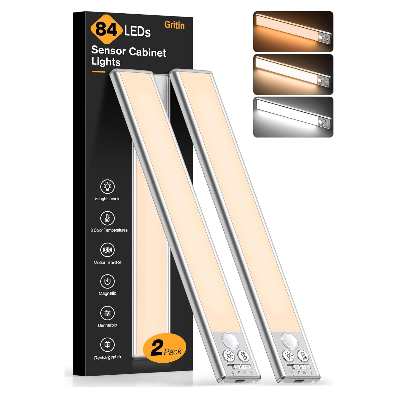 Luz Bajo Gabinete Gritin Recargable 26cm 84 LED Sensor Movimiento