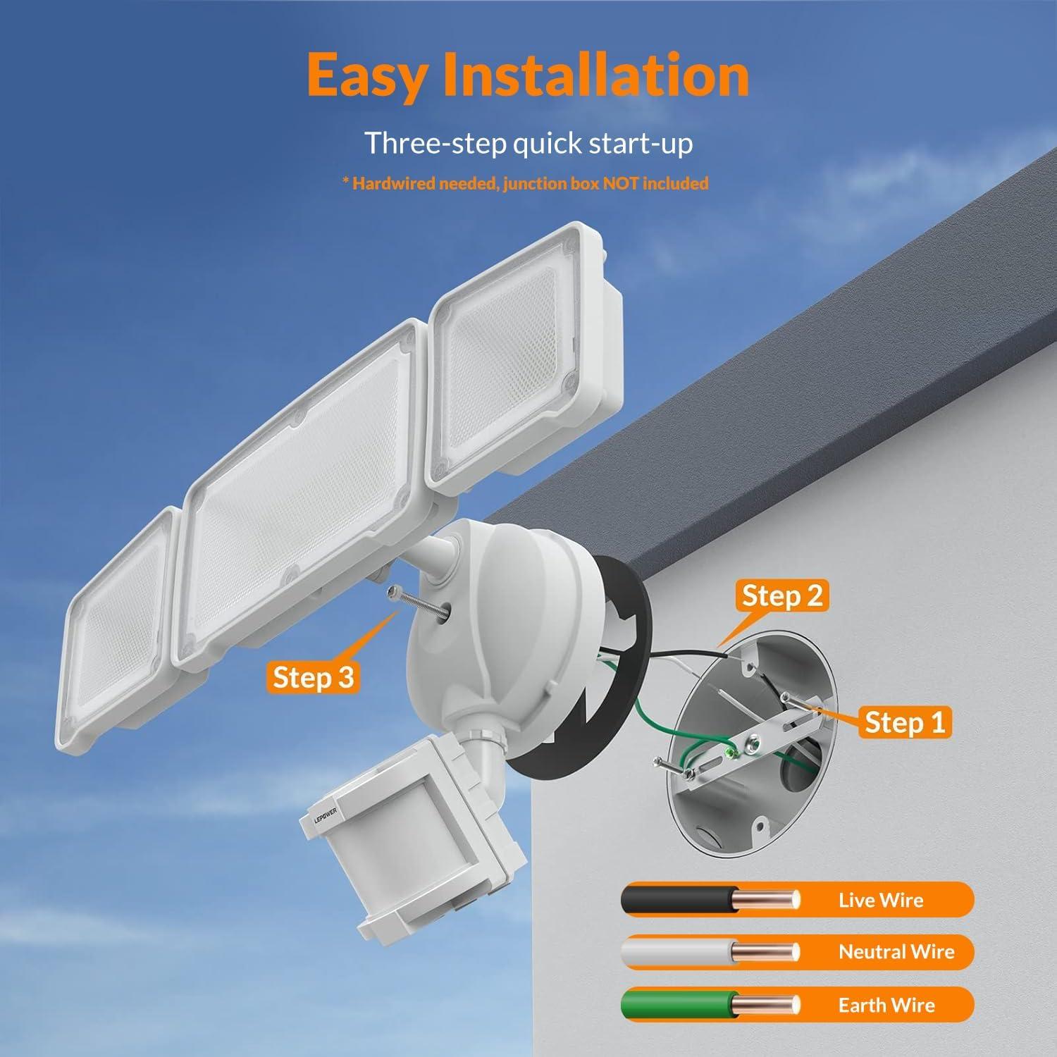 LEPOWER Luz de Seguridad LED 38W con Sensor de Movimiento IP65