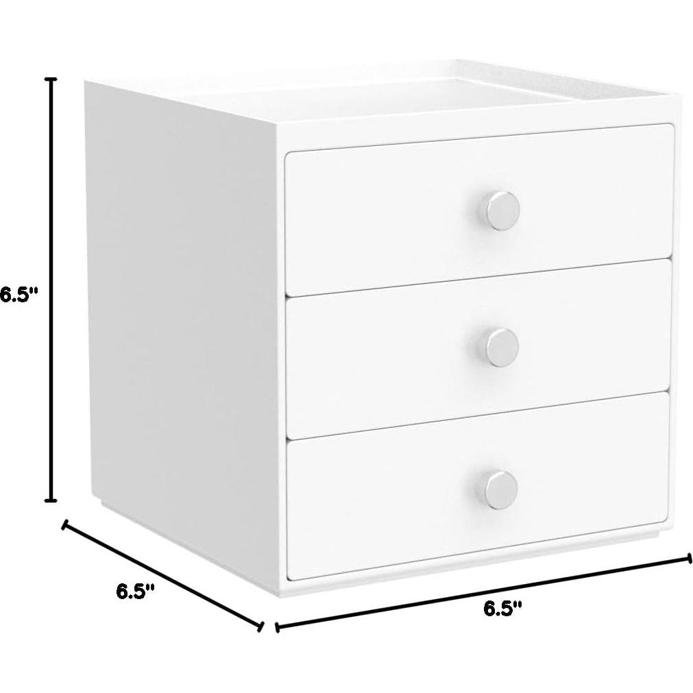 iDesign 3-Drawer Plastic Vanity Organizer, Compact Storage Organization Drawers Set for Cosmetics, Dental Supplies, Hair Care, Bathroom, Dorm, Desk, Countertop, Office, 6.5" x 6.5" x 6.5", White