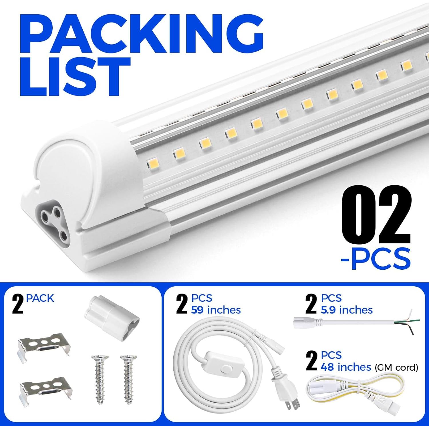 Luces LED T8 Barrina 2FT 20W 3000LM 5000K - 2 Paquetes
