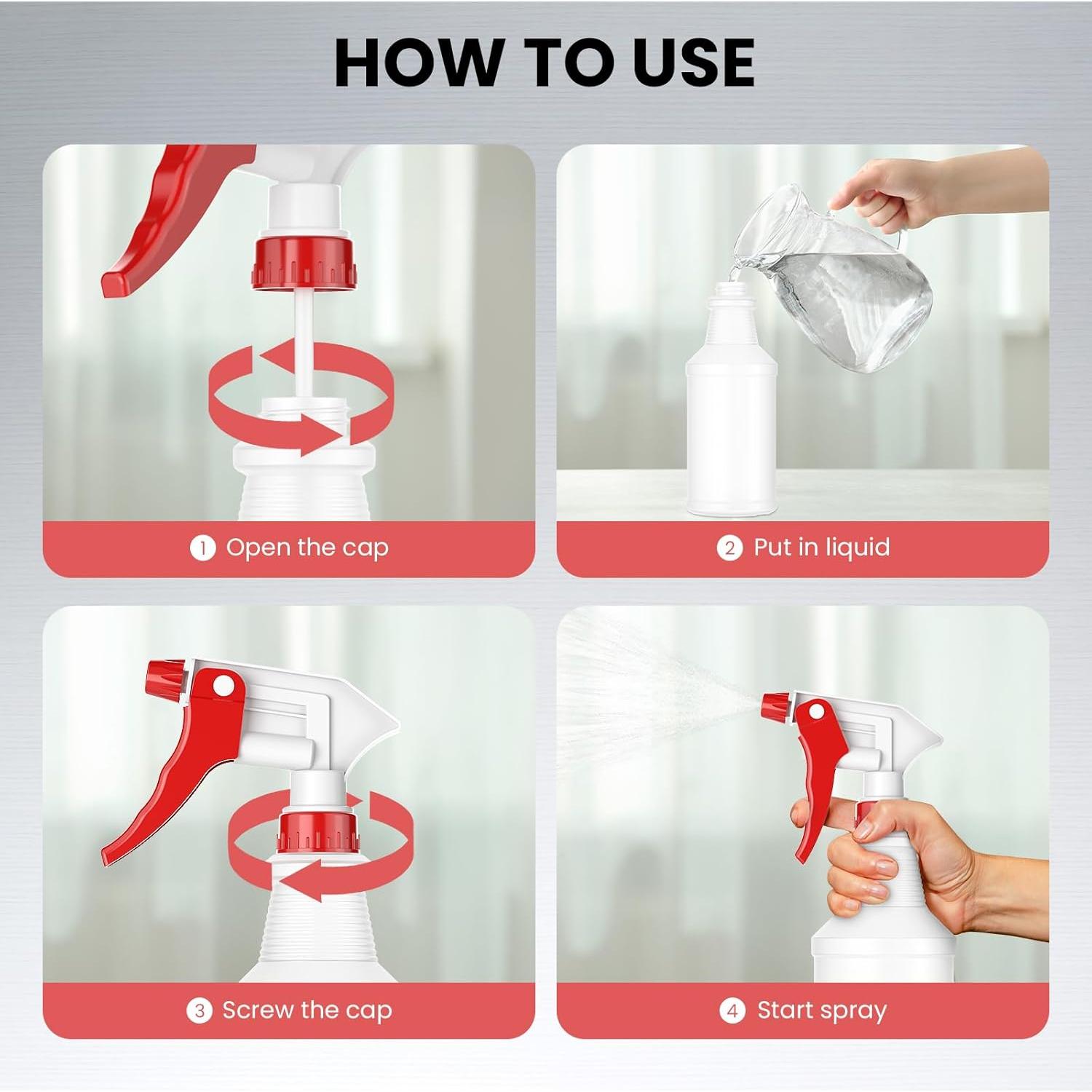 Botellas de Spray LiBa 473ml - Paquete de 4, Boquilla Ajustable