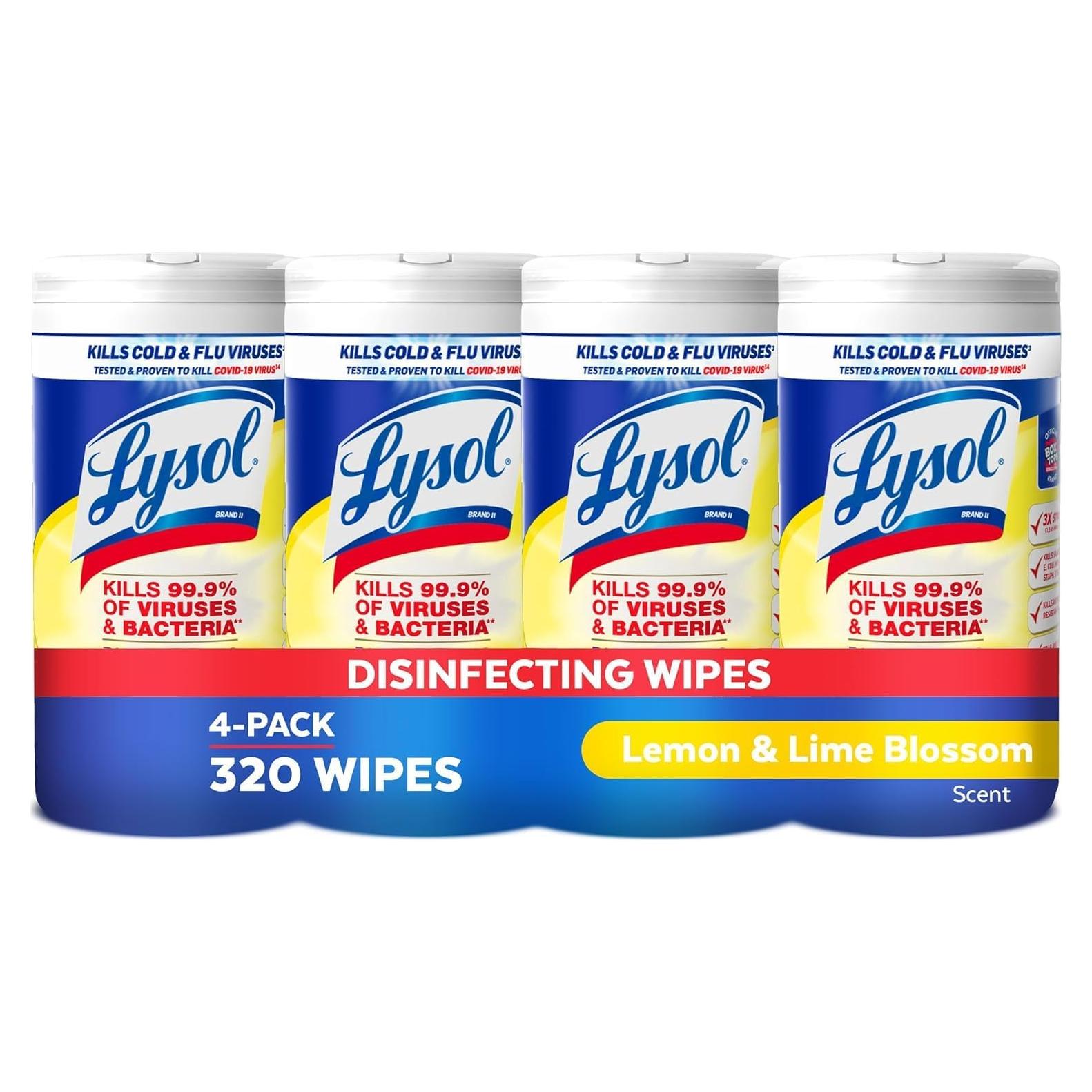 Toallitas Desinfectantes Lysol, Paquete de 4, Multiusos, 99.9% Bacterias